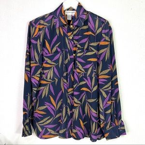 SCHRADER Vintage Purple Leaf Print Button Front Top Size 6